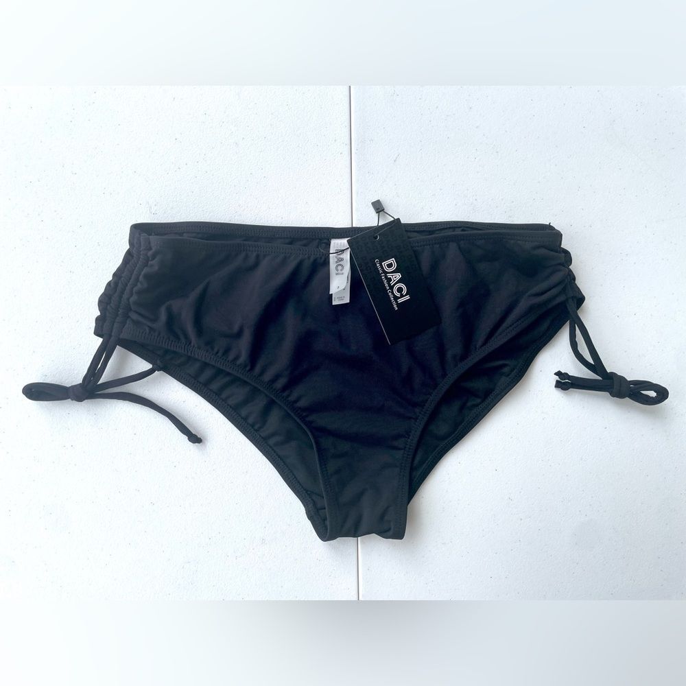 DACI Black Ruched Side Tie Bikini Bottom Size S NWT